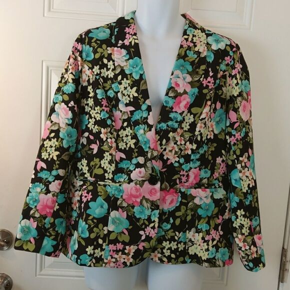 BFA Classics black floral unlined Blazer - Picture 1 of 11